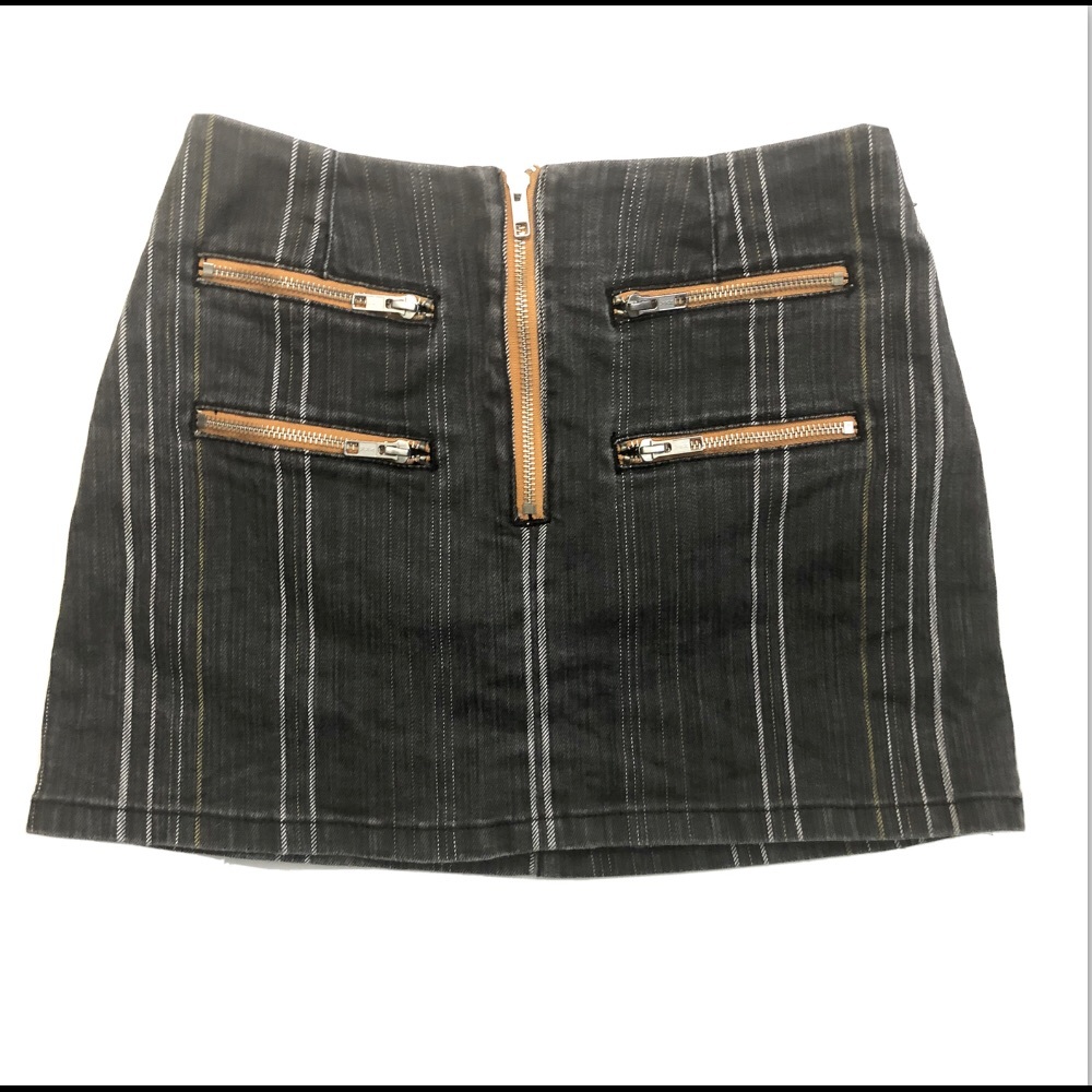 Urban Outfitters Skirt Denim Striped Zippers Pockets Grey Mustard Yellow Y2K